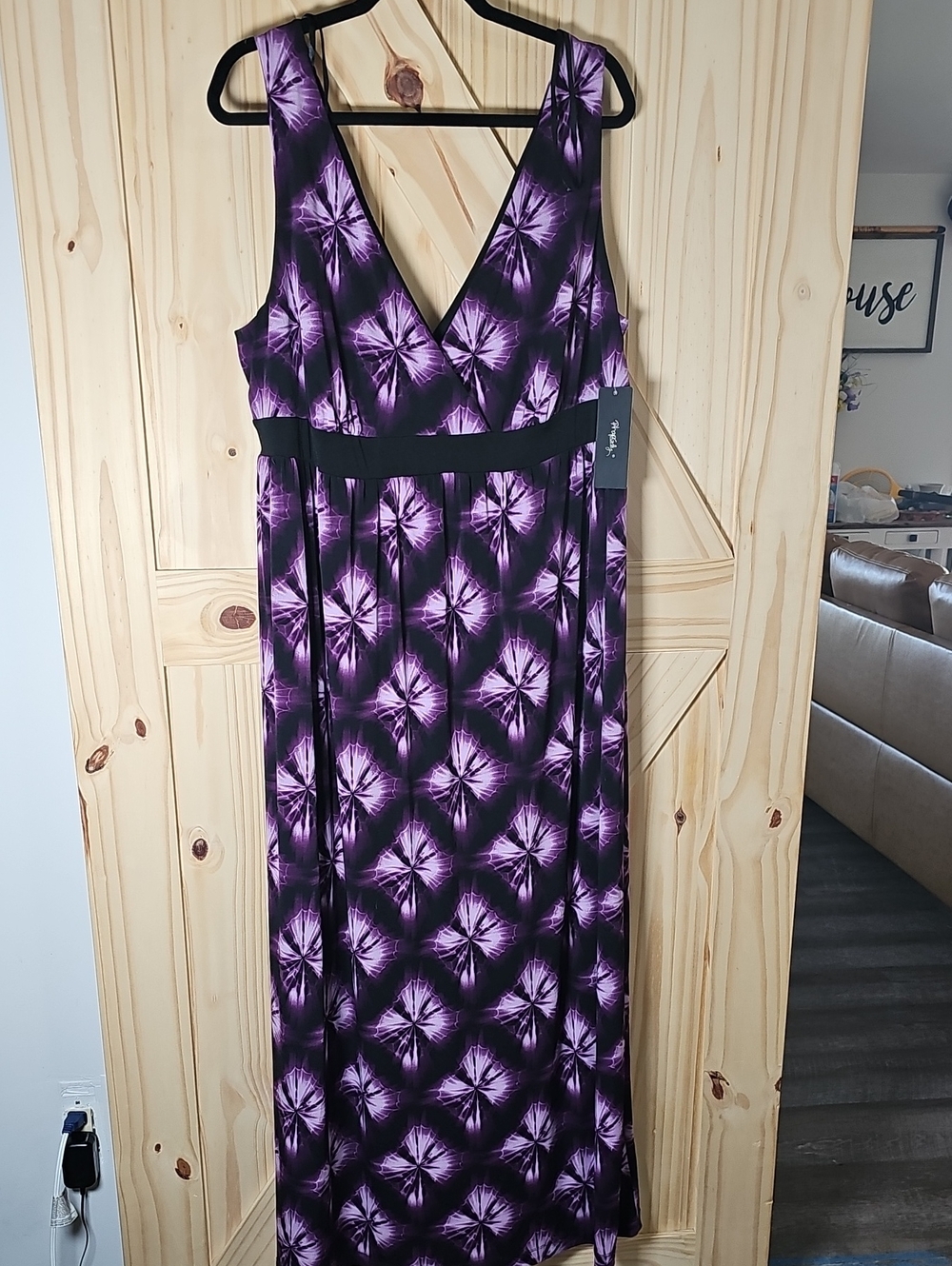 Sleeveless V-Neck Purple Tie-Dye Maxi Dress